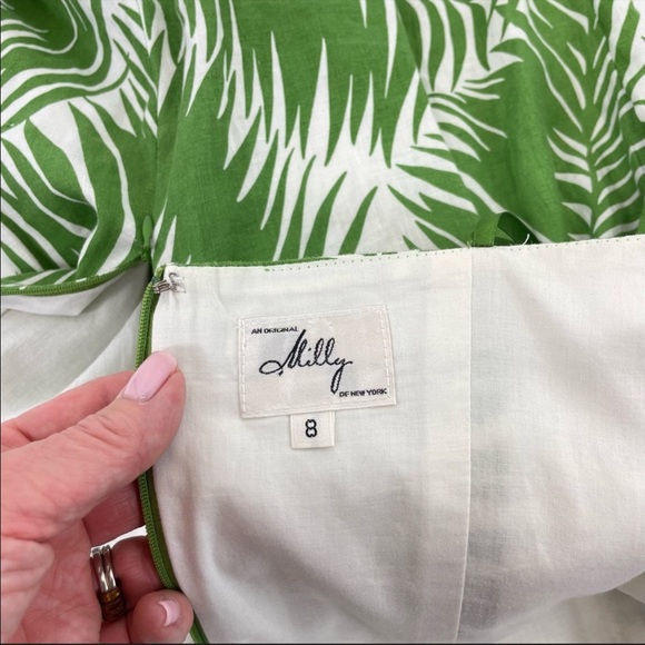 SOLD Milly of New York Linen Strapless Dress Size 8 Green & White Palm - Picture 13 of 14